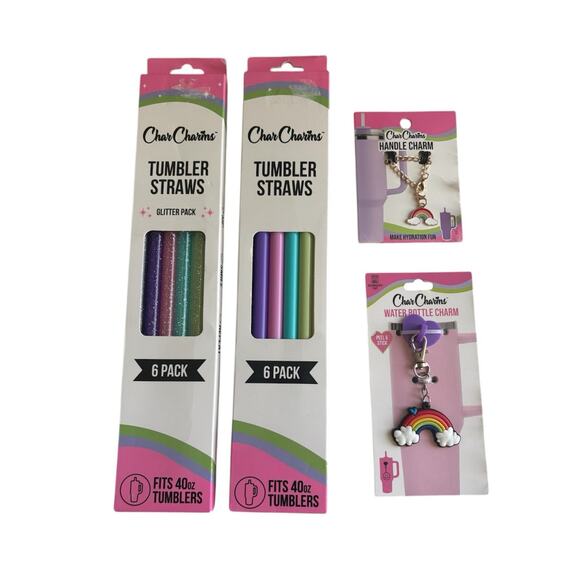NEW CharCharms 40 oz. Colorful Tumbler Straws & Rainbow Charm Accessory Bundle - Picture 4 of 7